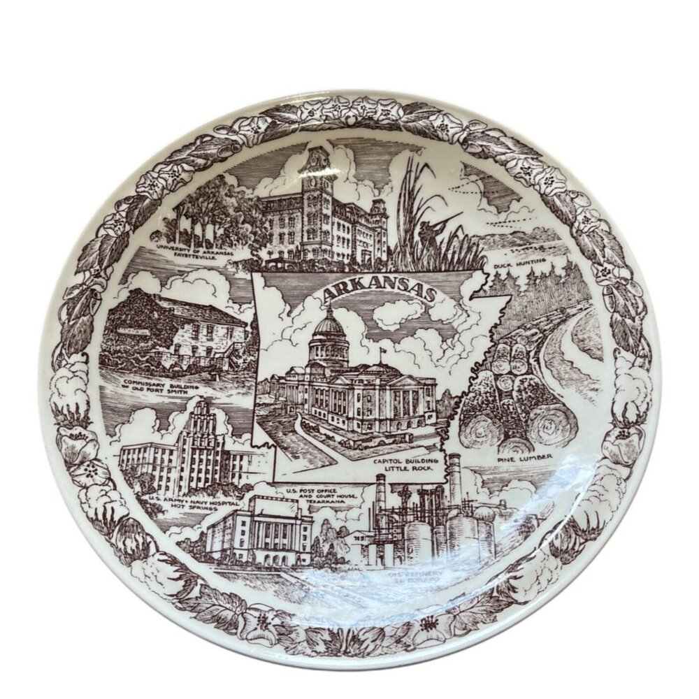 Vernon Kilns Arkansas State Brown Collector Plate 10 1/2" USA